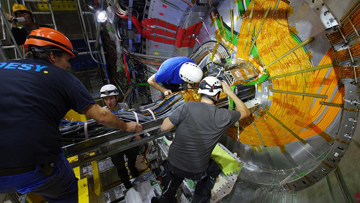 Installation of the vertex detector in the Belle II experiment.