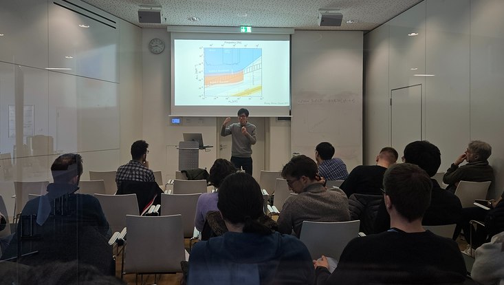 A photograph of one of the lecture courses on Quantum Universe research areas for early career researchers - on dark matter by Hyungjin Kim.